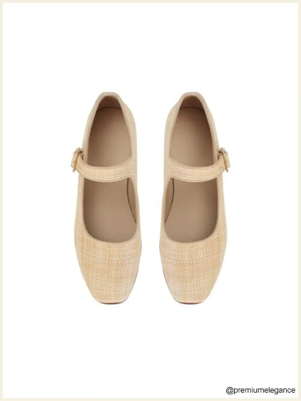 Raffia Square Toe Buckle Strap Ballet Flats Comfortable Dress Shoes
